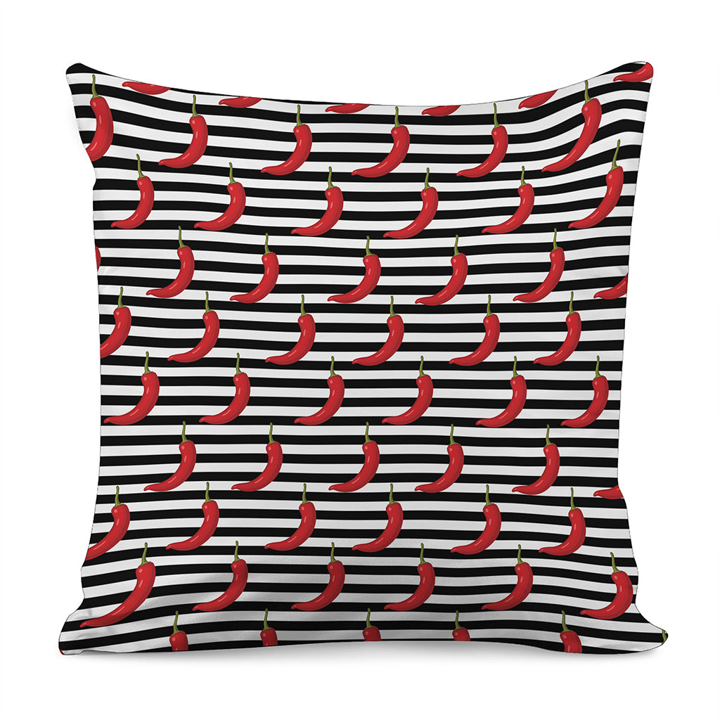 Black And White Striped Chili Print Pillow Cover
