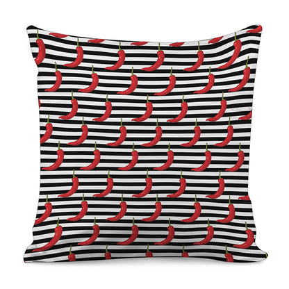 Black And White Striped Chili Print Pillow Cover