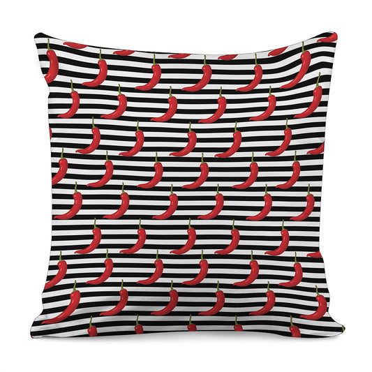 Black And White Striped Chili Print Pillow Cover