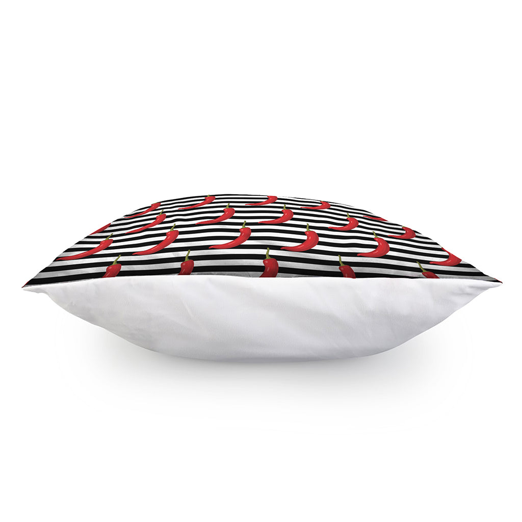 Black And White Striped Chili Print Pillow Cover