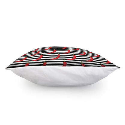 Black And White Striped Chili Print Pillow Cover