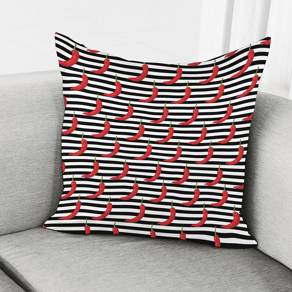 Black And White Striped Chili Print Pillow Cover