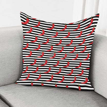 Black And White Striped Chili Print Pillow Cover