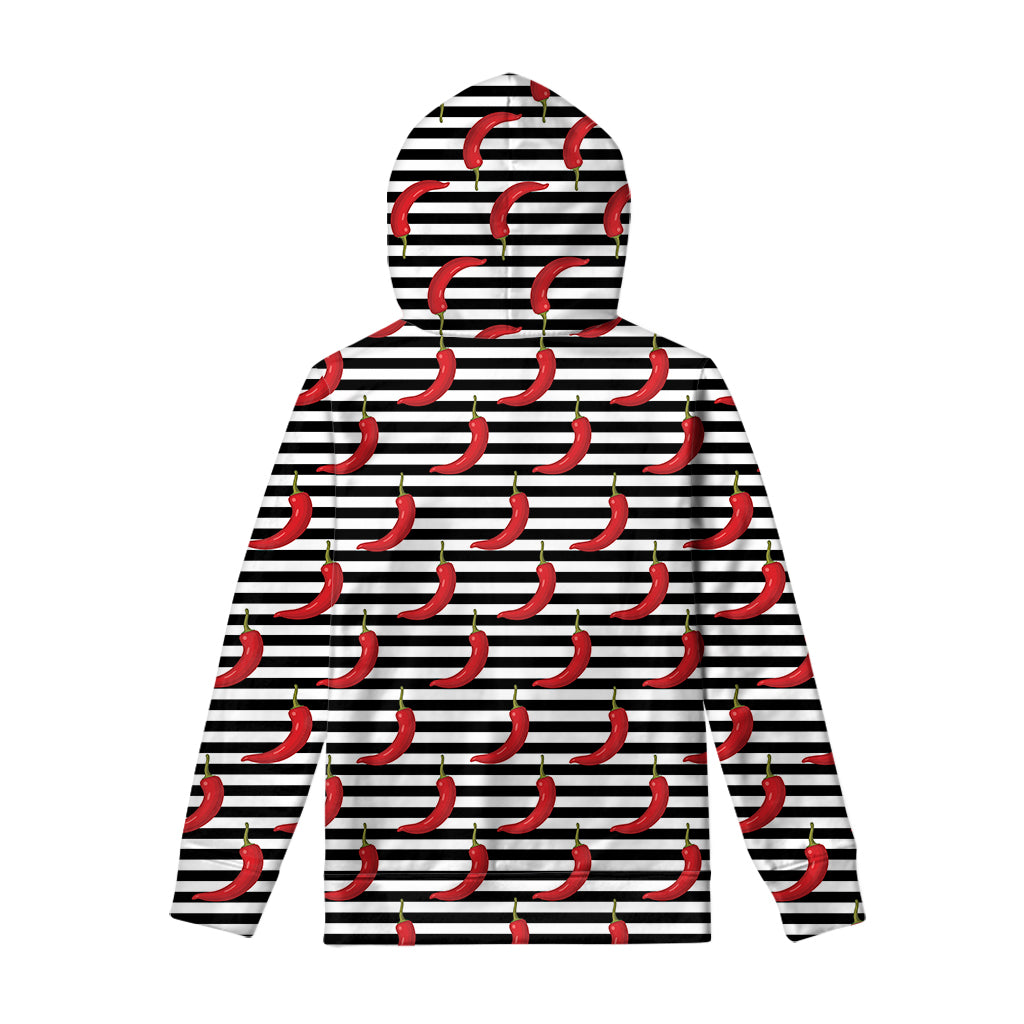 Black And White Striped Chili Print Pullover Hoodie