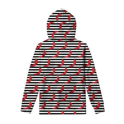 Black And White Striped Chili Print Pullover Hoodie