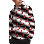 Black And White Striped Chili Print Pullover Hoodie