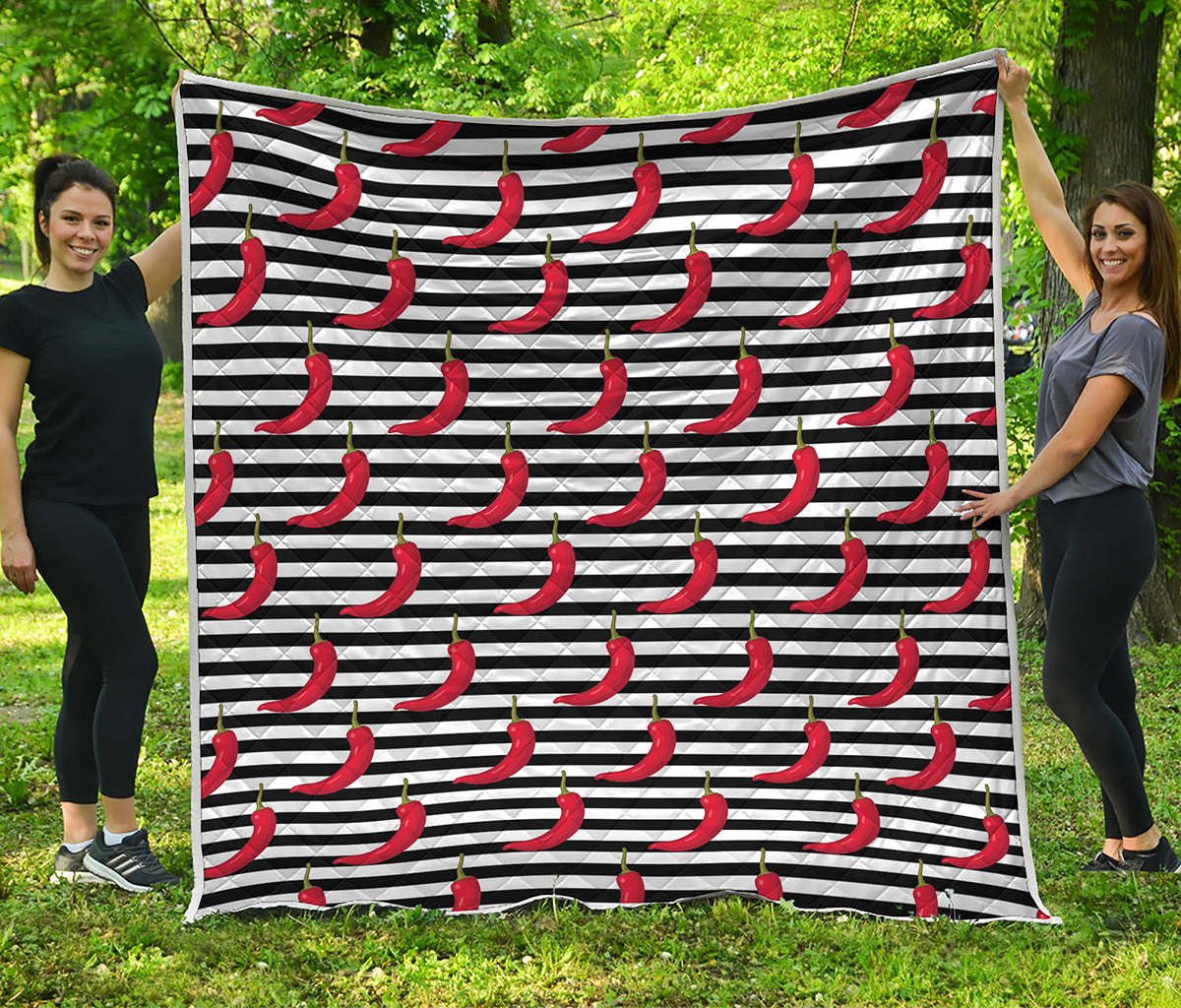 Black And White Striped Chili Print Quilt