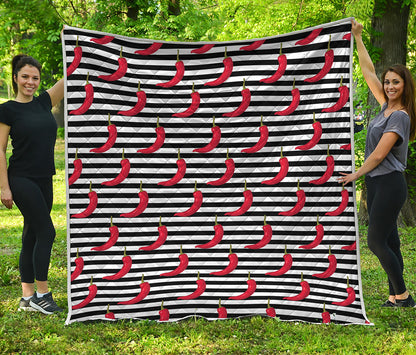 Black And White Striped Chili Print Quilt