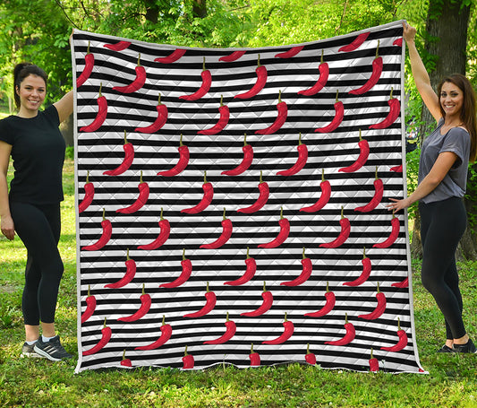 Black And White Striped Chili Print Quilt