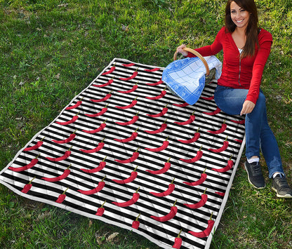 Black And White Striped Chili Print Quilt