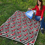 Black And White Striped Chili Print Quilt