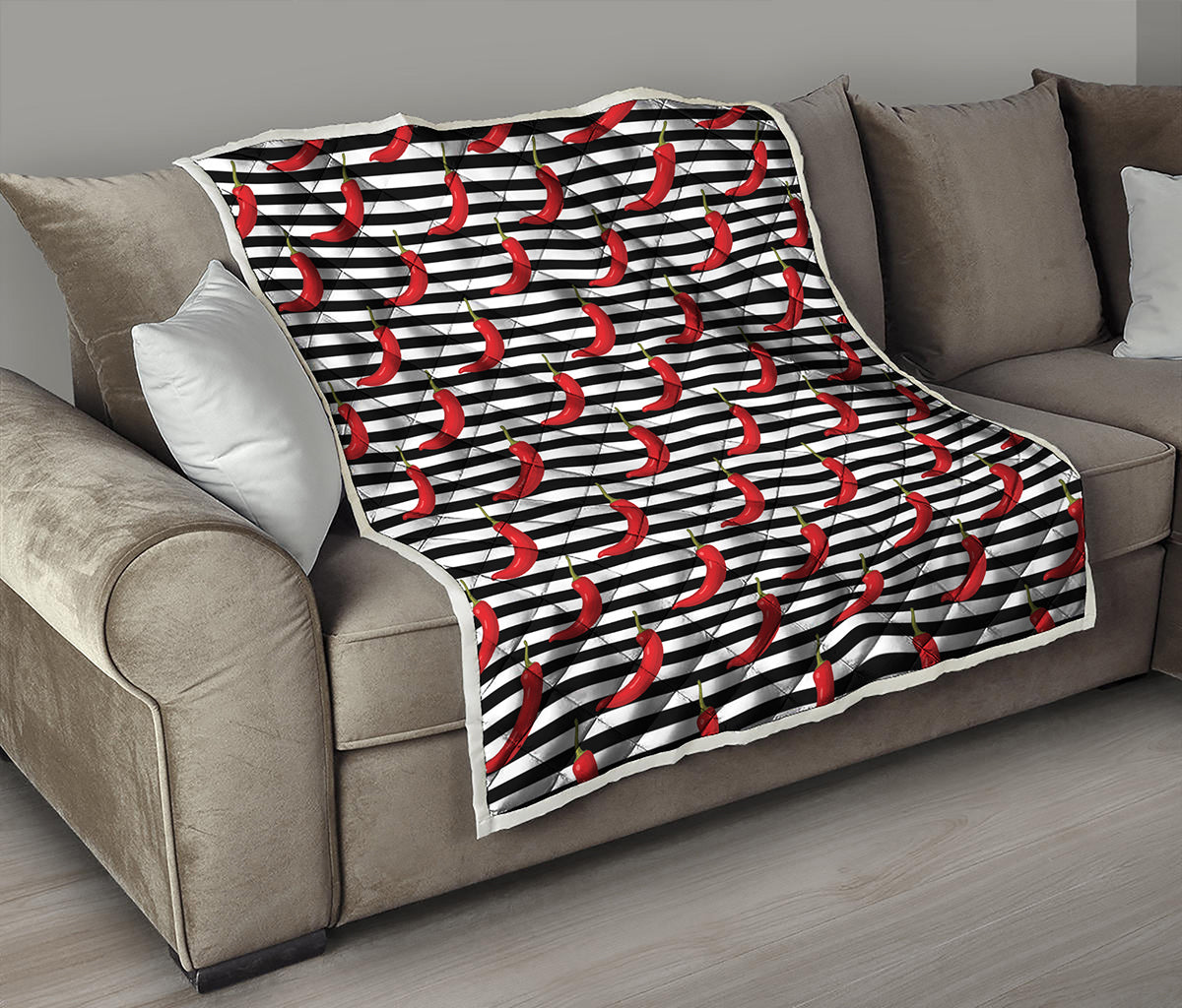 Black And White Striped Chili Print Quilt