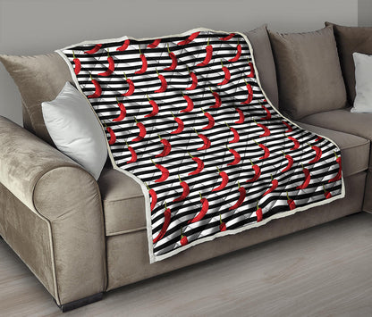 Black And White Striped Chili Print Quilt