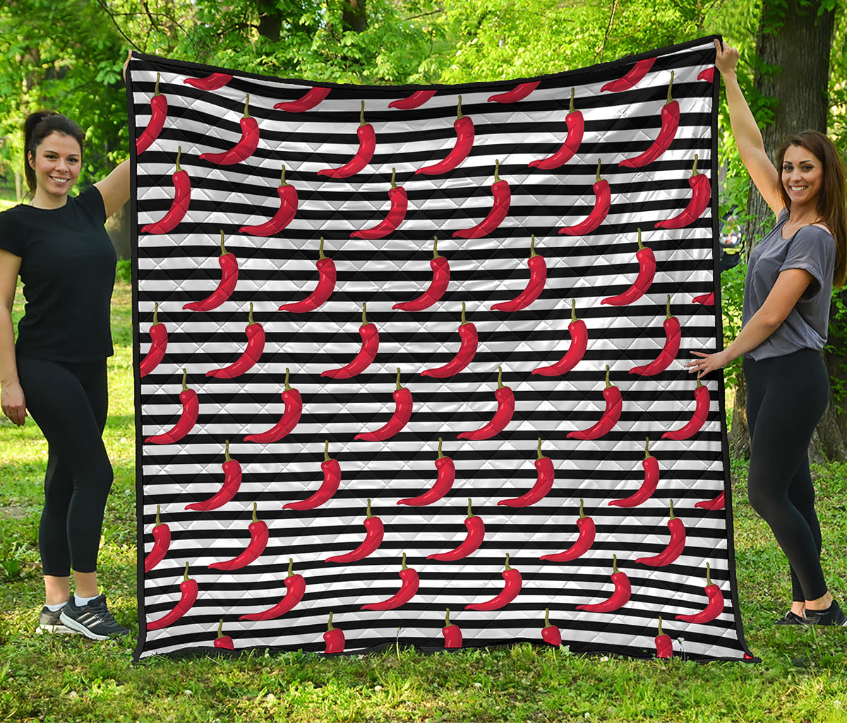 Black And White Striped Chili Print Quilt