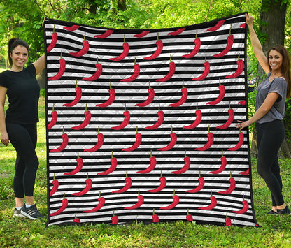 Black And White Striped Chili Print Quilt