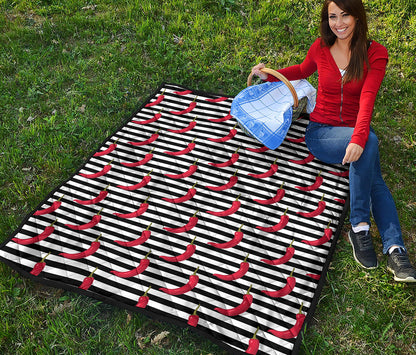 Black And White Striped Chili Print Quilt