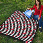 Black And White Striped Chili Print Quilt
