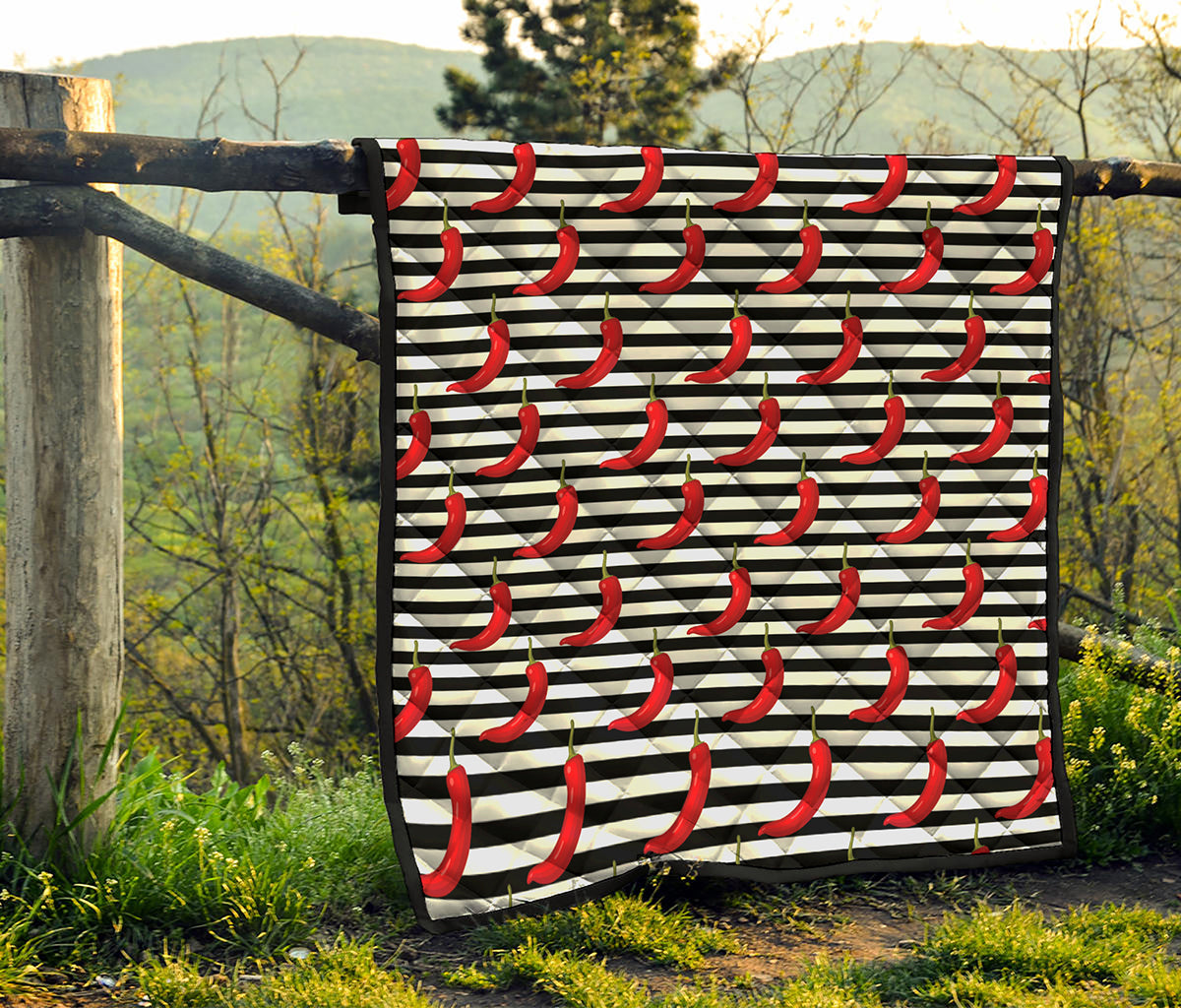 Black And White Striped Chili Print Quilt