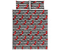 Black And White Striped Chili Print Quilt Bed Set