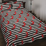 Black And White Striped Chili Print Quilt Bed Set