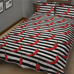 Black And White Striped Chili Print Quilt Bed Set