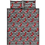 Black And White Striped Chili Print Quilt Bed Set