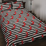 Black And White Striped Chili Print Quilt Bed Set