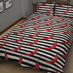 Black And White Striped Chili Print Quilt Bed Set