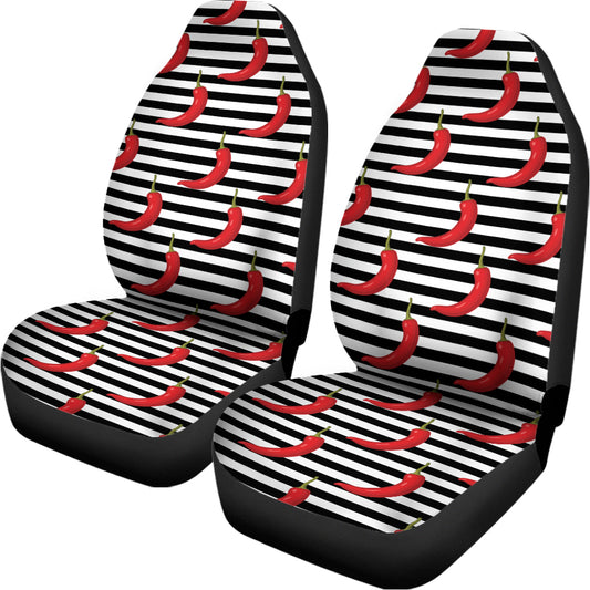 Black And White Striped Chili Print Universal Fit Car Seat Covers