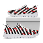 Black And White Striped Chili Print White Sneakers
