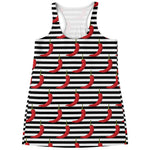 Black And White Striped Chili Print Women's Racerback Tank Top