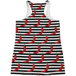 Black And White Striped Chili Print Women's Racerback Tank Top