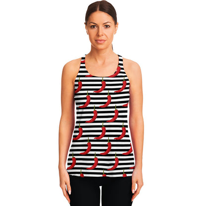 Black And White Striped Chili Print Women's Racerback Tank Top