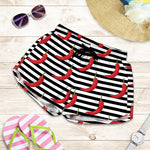 Black And White Striped Chili Print Women's Shorts