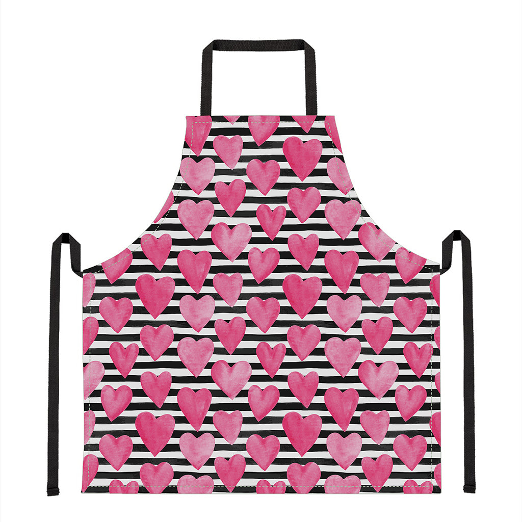 Black And White Striped Heart Print Apron