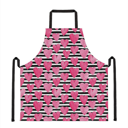 Black And White Striped Heart Print Apron