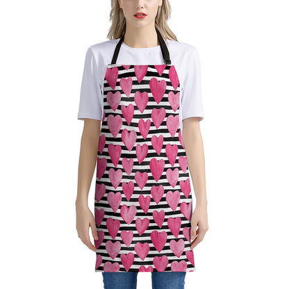 Black And White Striped Heart Print Apron