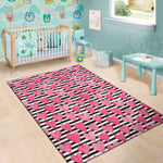 Black And White Striped Heart Print Area Rug