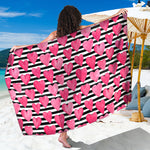 Black And White Striped Heart Print Beach Sarong Wrap