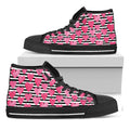 Black And White Striped Heart Print Black High Top Sneakers