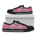 Black And White Striped Heart Print Black Low Top Sneakers