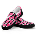 Black And White Striped Heart Print Black Slip On Sneakers