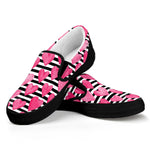 Black And White Striped Heart Print Black Slip On Shoes