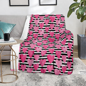 Black And White Striped Heart Print Blanket