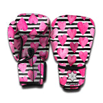 Black And White Striped Heart Print Boxing Gloves