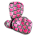 Black And White Striped Heart Print Boxing Gloves