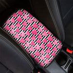 Black And White Striped Heart Print Car Center Console Cover