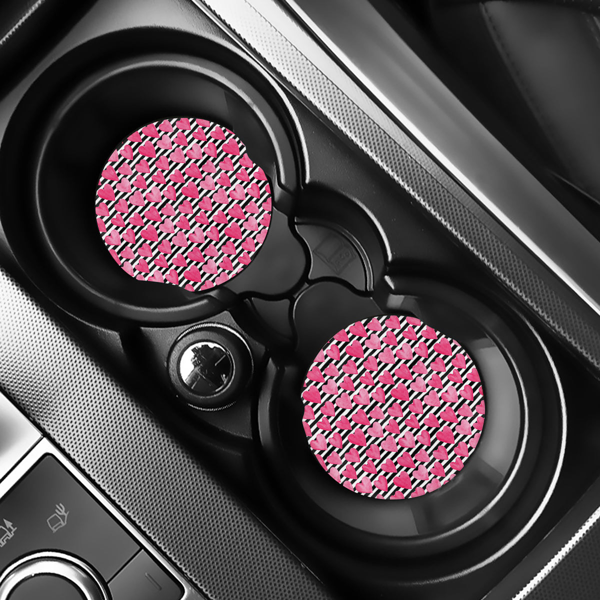 Black And White Striped Heart Print Car Coasters