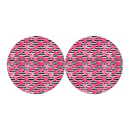Black And White Striped Heart Print Car Coasters