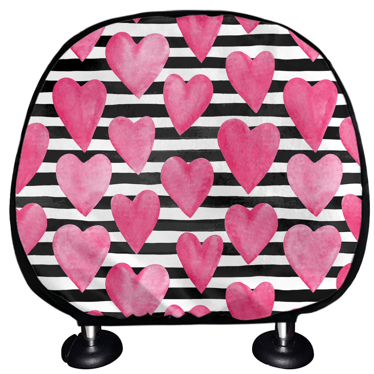 Black And White Striped Heart Print Car Headrest Covers
